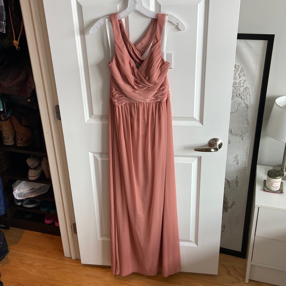 Mesh Long Bridesmaid Dress with Crisscross Back